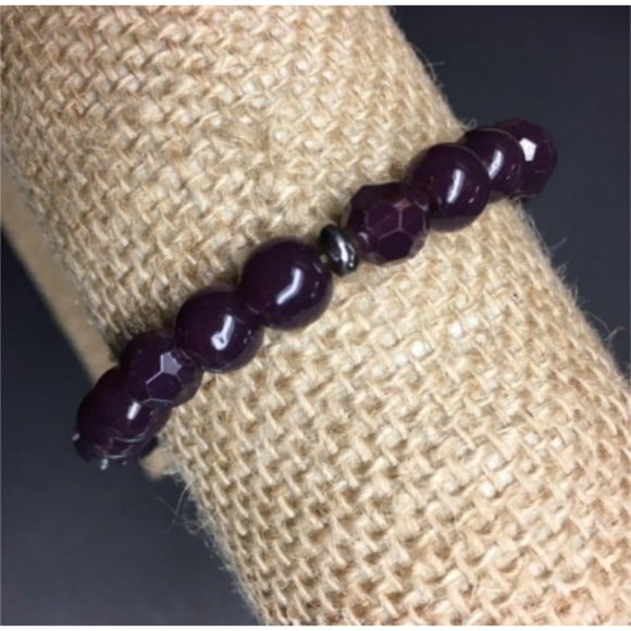 Stretch Charm Bracelet Dark Purple Pale Blue Silver Rhinestone Drop Retro Boho - Picture 3 of 5